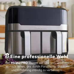 MASTERPRO Heißluftfritteuse Doppelbehälter BGMP-9178-BK silber Metall B/H/T: ca. 45x35,5x38 cm ca. 9 l