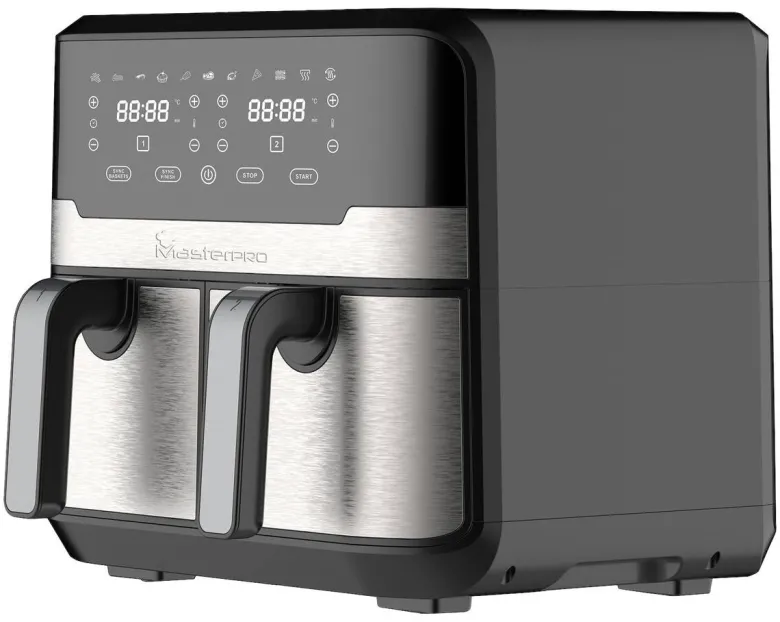 MASTERPRO Heißluftfritteuse Doppelbehälter BGMP-9178-BK silber Metall B/H/T: ca. 45x35,5x38 cm ca. 9 l