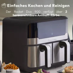 MASTERPRO Heißluftfritteuse Doppelbehälter BGMP-9178-BK silber Metall B/H/T: ca. 45x35,5x38 cm ca. 9 l