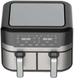 MASTERPRO Heißluftfritteuse Doppelbehälter BGMP-9178-BK silber Metall B/H/T: ca. 45x35,5x38 cm ca. 9 l