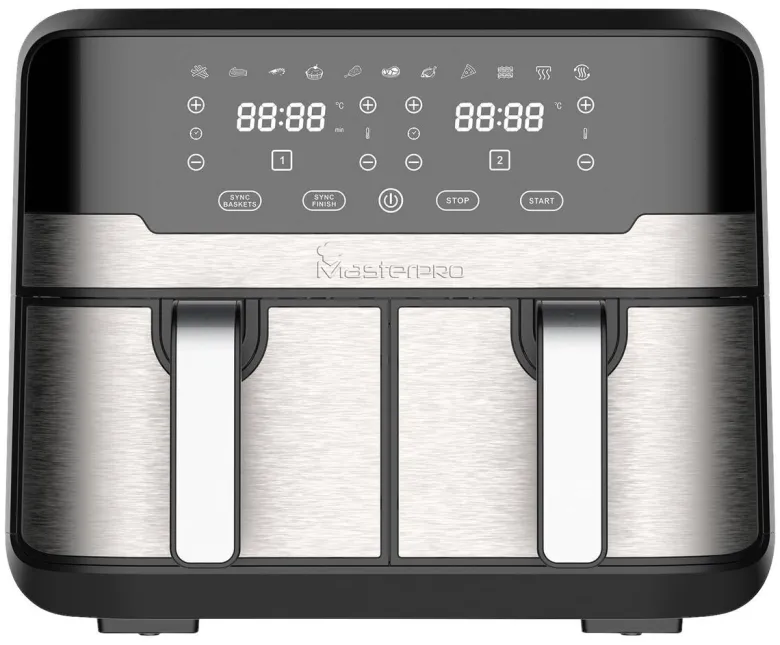 MASTERPRO Heißluftfritteuse Doppelbehälter BGMP-9178-BK silber Metall B/H/T: ca. 45x35,5x38 cm ca. 9 l