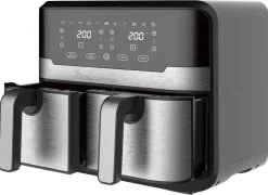 MASTERPRO Heißluftfritteuse Doppelbehälter BGMP-9178-BK silber Metall B/H/T: ca. 45x35,5x38 cm ca. 9 l