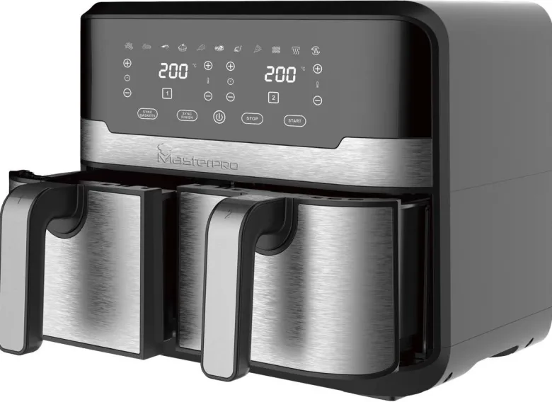 MASTERPRO Heißluftfritteuse Doppelbehälter BGMP-9178-BK silber Metall B/H/T: ca. 45x35,5x38 cm ca. 9 l