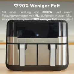 MASTERPRO Heißluftfritteuse Doppelbehälter BGMP-9178-BK silber Metall B/H/T: ca. 45x35,5x38 cm ca. 9 l