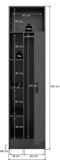 Mehrzweckschrank Free anthrazit B/H/T: ca. 50x196x68 cm