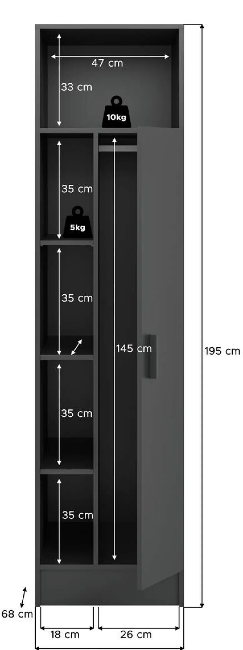 Mehrzweckschrank Free anthrazit B/H/T: ca. 50x196x68 cm