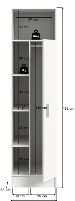 Mehrzweckschrank Free weiß B/H/T: ca. 50x196x68 cm