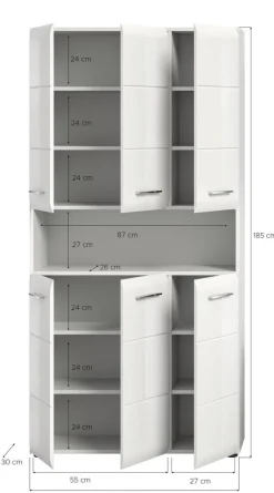 Mehrzweckschrank Ice weiß weiß Hochglanz B/H/T: ca. 90x185x30 cm