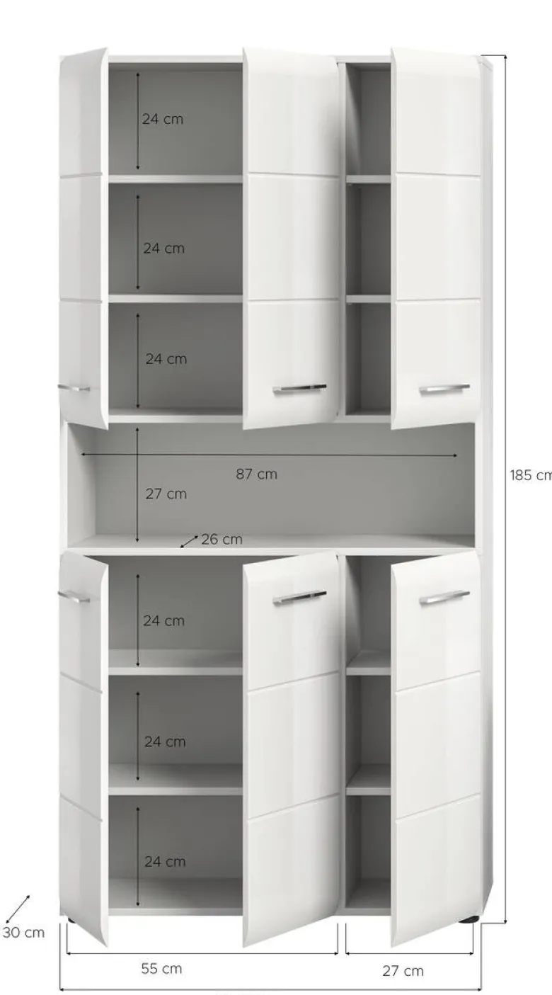 Mehrzweckschrank Ice weiß weiß Hochglanz B/H/T: ca. 90x185x30 cm