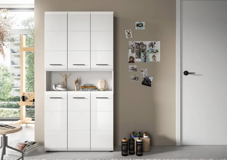 Mehrzweckschrank Ice weiß weiß Hochglanz B/H/T: ca. 90x185x30 cm