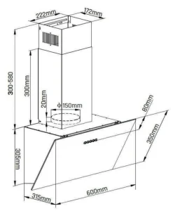 Mican Dunstabzugshaube KHA400MOFSA schwarz Metall B/H/T: ca. 60x60,5x31,5 cm