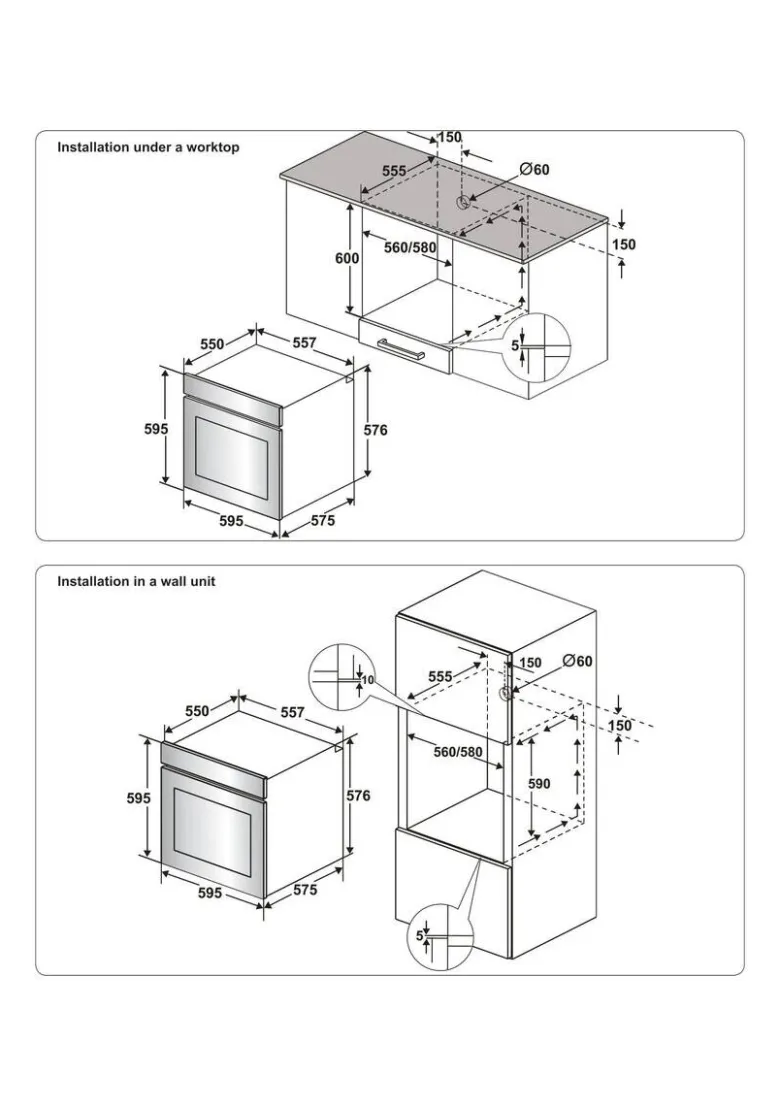 Mican Einbaubackofen BOAHSD65 schwarz Metall B/H/T: ca. 59,5x59,5x57 cm