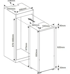 Mican Einbaukühlschrank EKHTTMG4SSE weiß B/H/T: ca. 54x89x54 cm