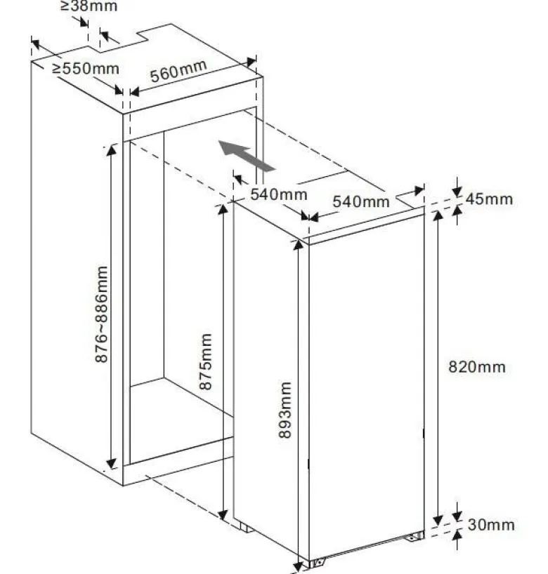 Mican Einbaukühlschrank EKHTTMG4SSE weiß B/H/T: ca. 54x89x54 cm