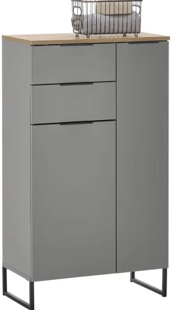 Midischrank Denver grau matt Eiche Evoke Coast Nachbildung B/H/T: ca. 60x106x32 cm