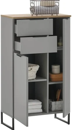 Midischrank Denver grau matt Eiche Evoke Coast Nachbildung B/H/T: ca. 60x106x32 cm