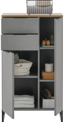 Midischrank Denver grau matt Eiche Evoke Coast Nachbildung B/H/T: ca. 60x106x32 cm