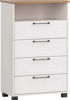 Midischrank Jelda weiß matt Eiche Landhaus Nachbildung B/H/T: ca. 62,4x102x34,1 cm