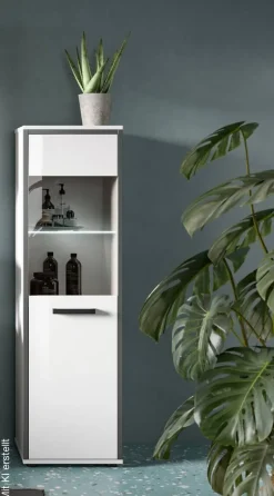 Midischrank KOJAK weiß Hochglanz anthrazit grau B/H/T: ca. 40x139x34 cm