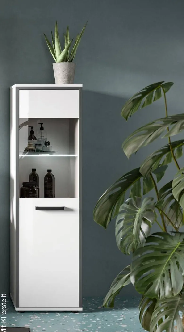Midischrank KOJAK weiß Hochglanz anthrazit grau B/H/T: ca. 40x139x34 cm