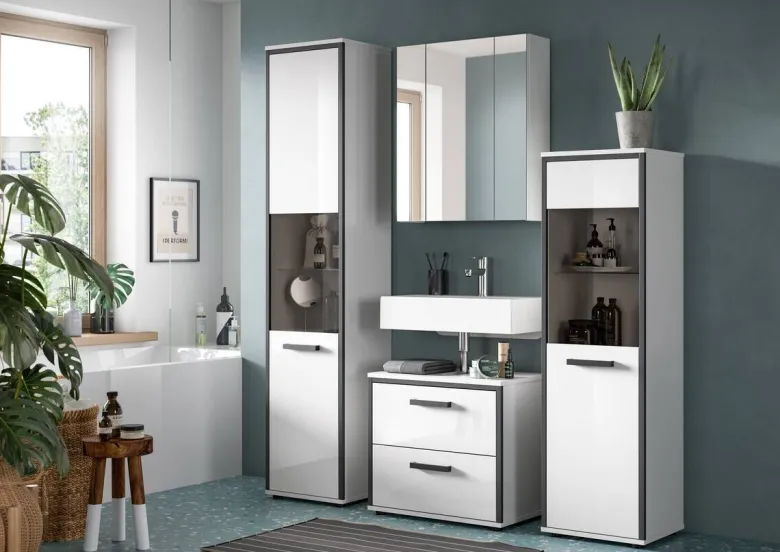 Midischrank KOJAK weiß Hochglanz anthrazit grau B/H/T: ca. 40x188x34 cm