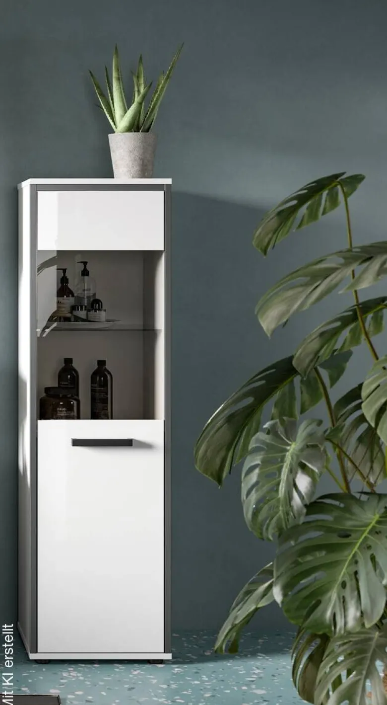 Midischrank KOJAK weiß Hochglanz anthrazit grau B/H/T: ca. 40x139x34 cm