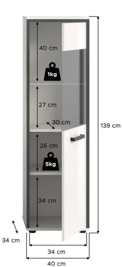 Midischrank KOJAK weiß Hochglanz anthrazit grau B/H/T: ca. 40x139x34 cm