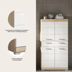 Midischrank Lambada Eiche Sonoma Nachbildung weiß Hochglanz B/H/T: ca. 74x141x31 cm