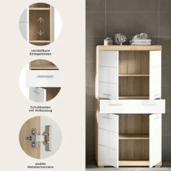 Midischrank Lambada Eiche Sonoma Nachbildung weiß Hochglanz B/H/T: ca. 74x141x31 cm