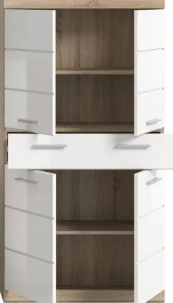 Midischrank Lambada Eiche Sonoma Nachbildung weiß Hochglanz B/H/T: ca. 74x141x31 cm