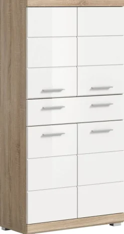 Midischrank Lambada Eiche Sonoma Nachbildung weiß Hochglanz B/H/T: ca. 74x141x31 cm
