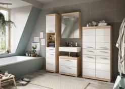 Midischrank Lambada Eiche Sonoma Nachbildung weiß Hochglanz B/H/T: ca. 74x141x31 cm