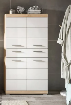 Midischrank Lambada Eiche Sonoma Nachbildung weiß Hochglanz B/H/T: ca. 74x141x31 cm