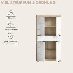 Midischrank Lambada Eiche Sonoma Nachbildung weiß Hochglanz B/H/T: ca. 74x141x31 cm