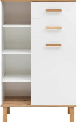 Midischrank Padua weiß glanz Eiche Landhaus Nachbildung B/H/T: ca. 67x114,5x35 cm