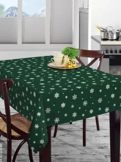 Milano Abwaschbarer Tischbelag Schneeflocken grün B: ca. 140 cm