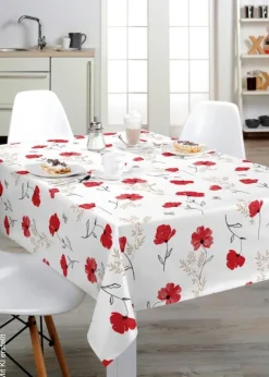 Milano Abwaschbarer Tischbelag Mohn Abstrakt weiß B: ca. 140 cm