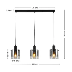 Nolo Pendelleuchte Michelle schwarz Metall Glas B/H/L: ca. 15x120x80 cm E27 3 Brennstellen