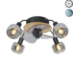 Näve Leuchten Deckenventilator schwarz Metall Glas Kunststoff B/H/T/D: ca. 48x21x48x48 cm E14 4 Brennstellen