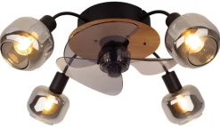 Näve Leuchten Deckenventilator schwarz Metall Glas Kunststoff B/H/T/D: ca. 48x21x48x48 cm E14 4 Brennstellen