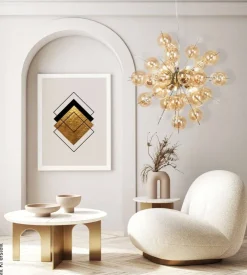 Näve Leuchten Pendelleuchte amber Glas Metall B/H/T/D: ca. 65x150x65x65 cm G9 10 Brennstellen