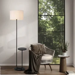 Näve Leuchten Stehlampe schwarz Metall Textil B/H/T: ca. 50x157x35 cm E27 1 Brennstellen