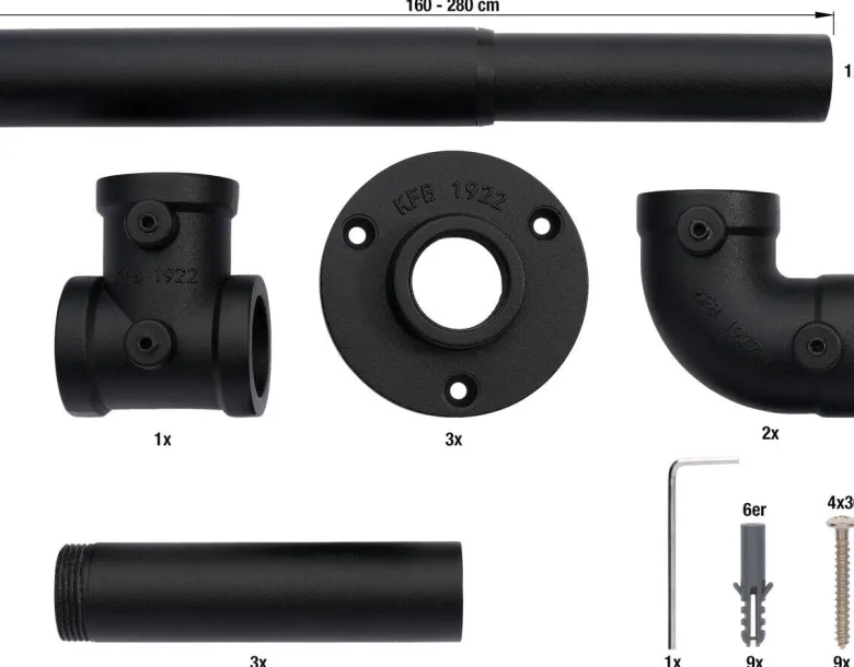 ondeco Stilgarnituren Industrial-Look schwarz Metall ausziehbar von ca. 160 bis 280 cm 1.0 Läufe