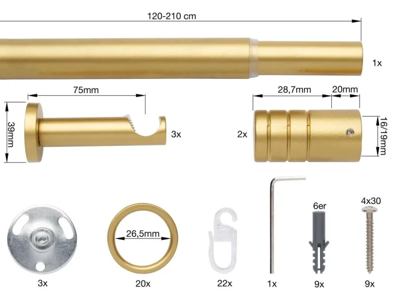ondeco Stilgarnituren rillcube gold Metall ausziehbar von ca. 120 bis 210 cm 1.0 Läufe
