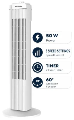 Opviq - Kumtel Standventilator weiß Kunststoff B/H/L: ca. 24,4x74,5x24,4 cm