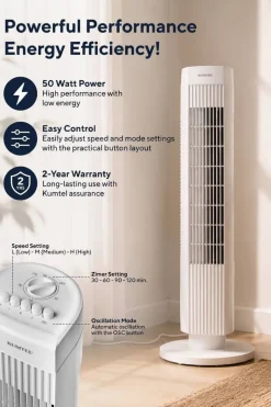 Opviq - Kumtel Standventilator weiß Kunststoff B/H/L: ca. 24,4x74,5x24,4 cm