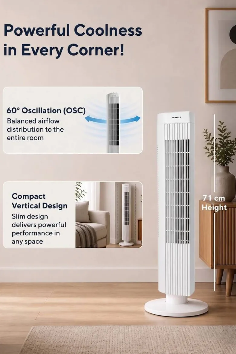 Opviq - Kumtel Standventilator weiß Kunststoff B/H/L: ca. 24,4x74,5x24,4 cm