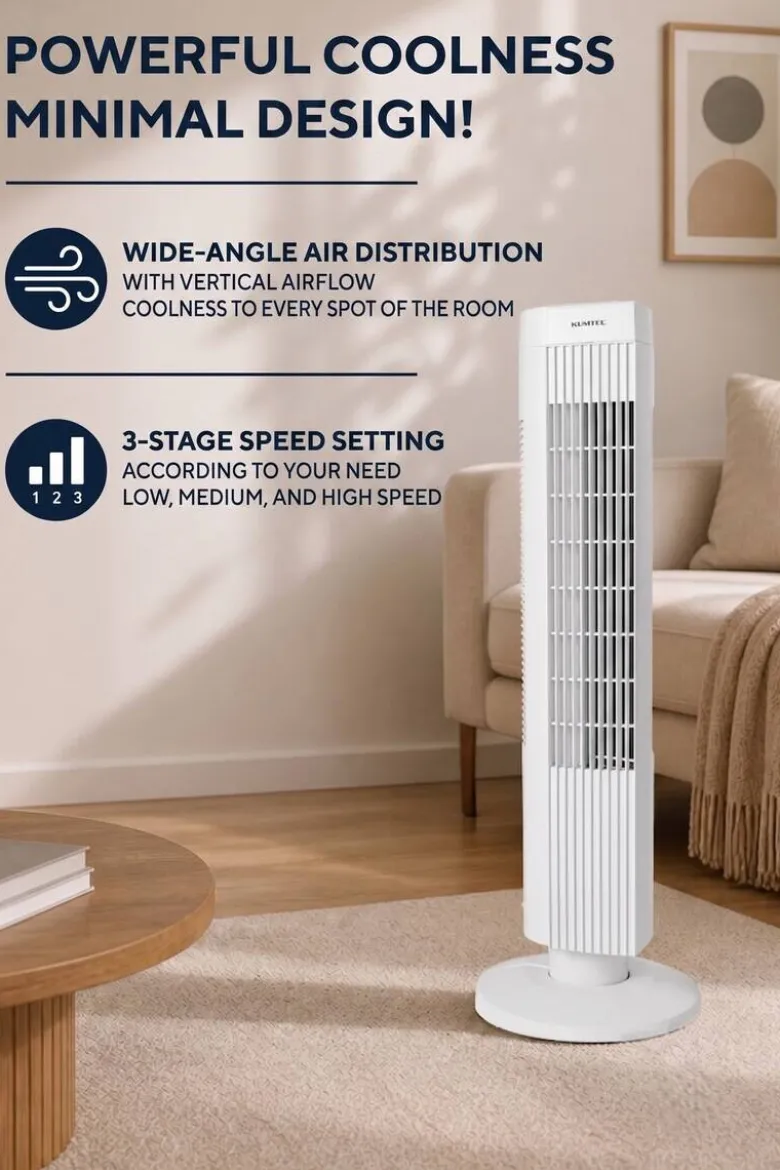 Opviq - Kumtel Standventilator weiß Kunststoff B/H/L: ca. 24,4x74,5x24,4 cm