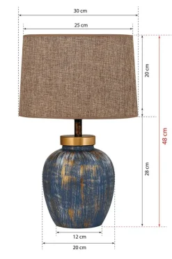 Opviq Tischleuchte TM167 blau braun Keramik B/H/T/L/D: ca. 30x48x30x30x30 cm E27 1 Brennstellen