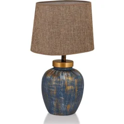 Opviq Tischleuchte TM167 blau braun Keramik B/H/T/L/D: ca. 30x48x30x30x30 cm E27 1 Brennstellen